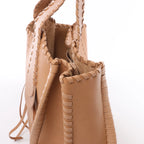 Bolso de hombro mediano CHLOE Woody de lona y piel en marrón
