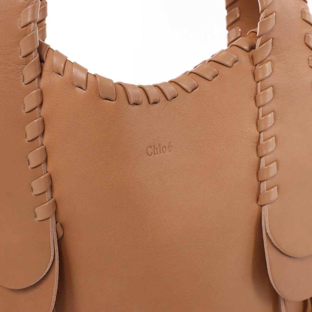 Bolso de hombro mediano CHLOE Woody de lona y piel en marrón