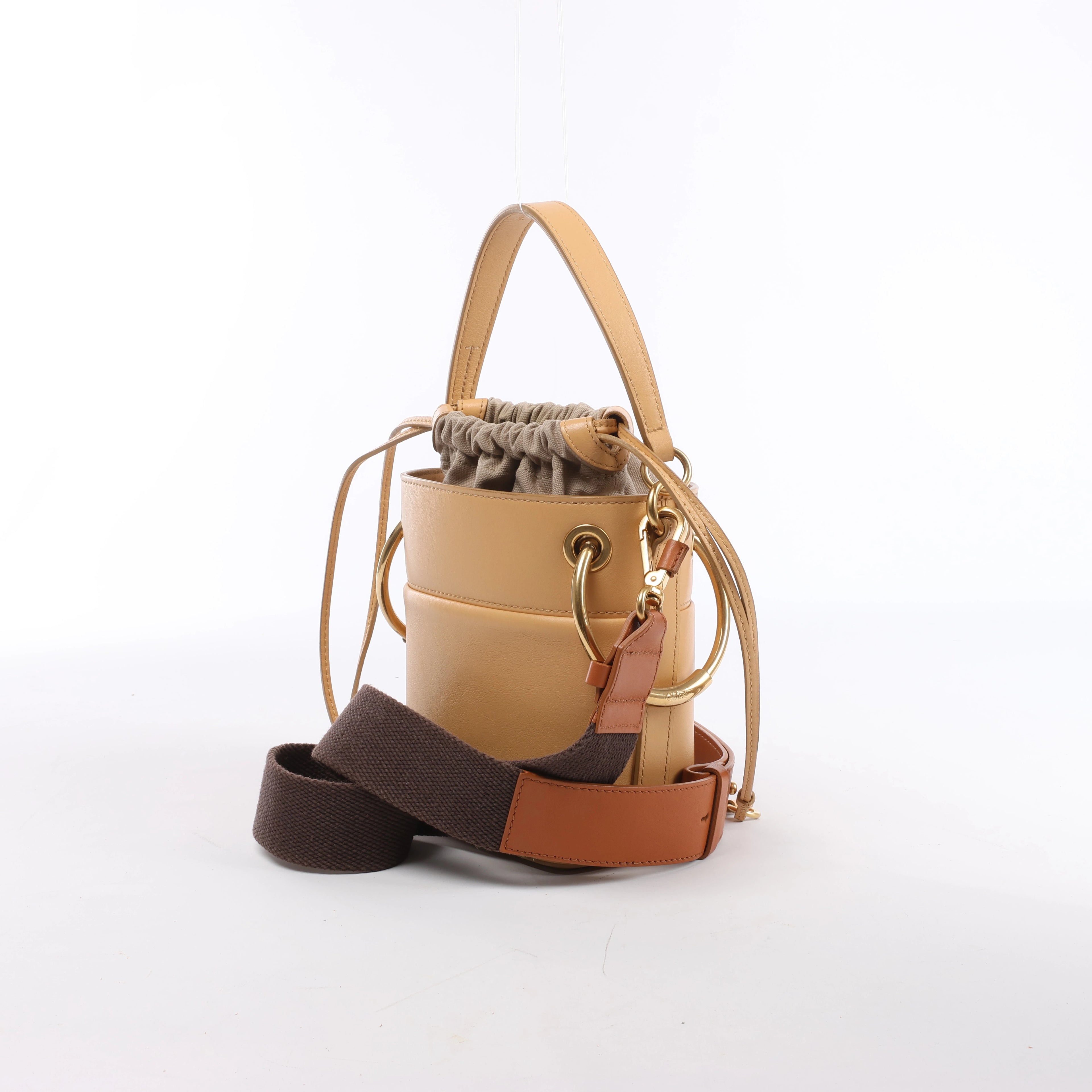 Chloe Roy Leather x Canvas 2Way Shoulder Bag in Beige