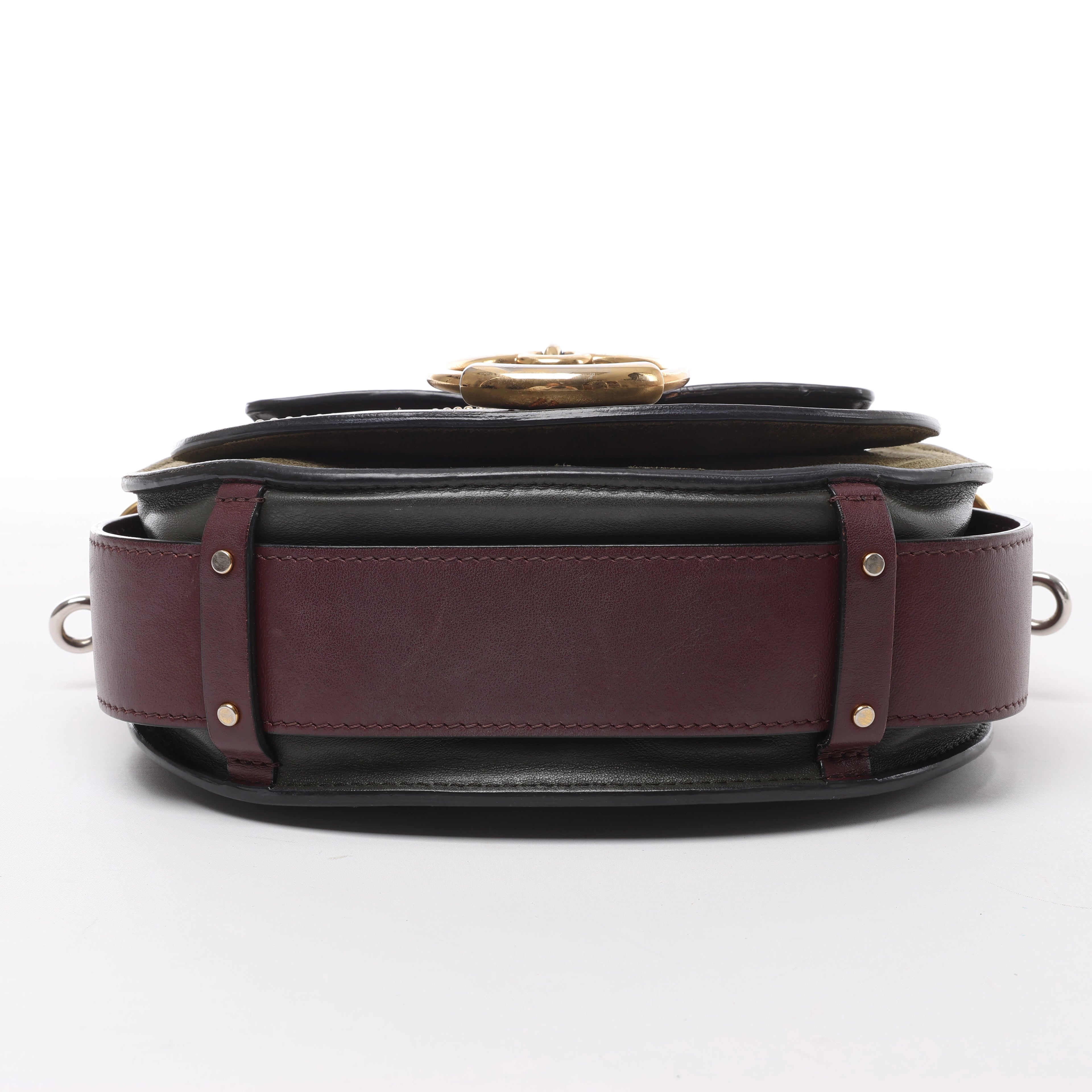 Chloe Tess Leather & Suede Shoulder bag in Green x Bordeaux