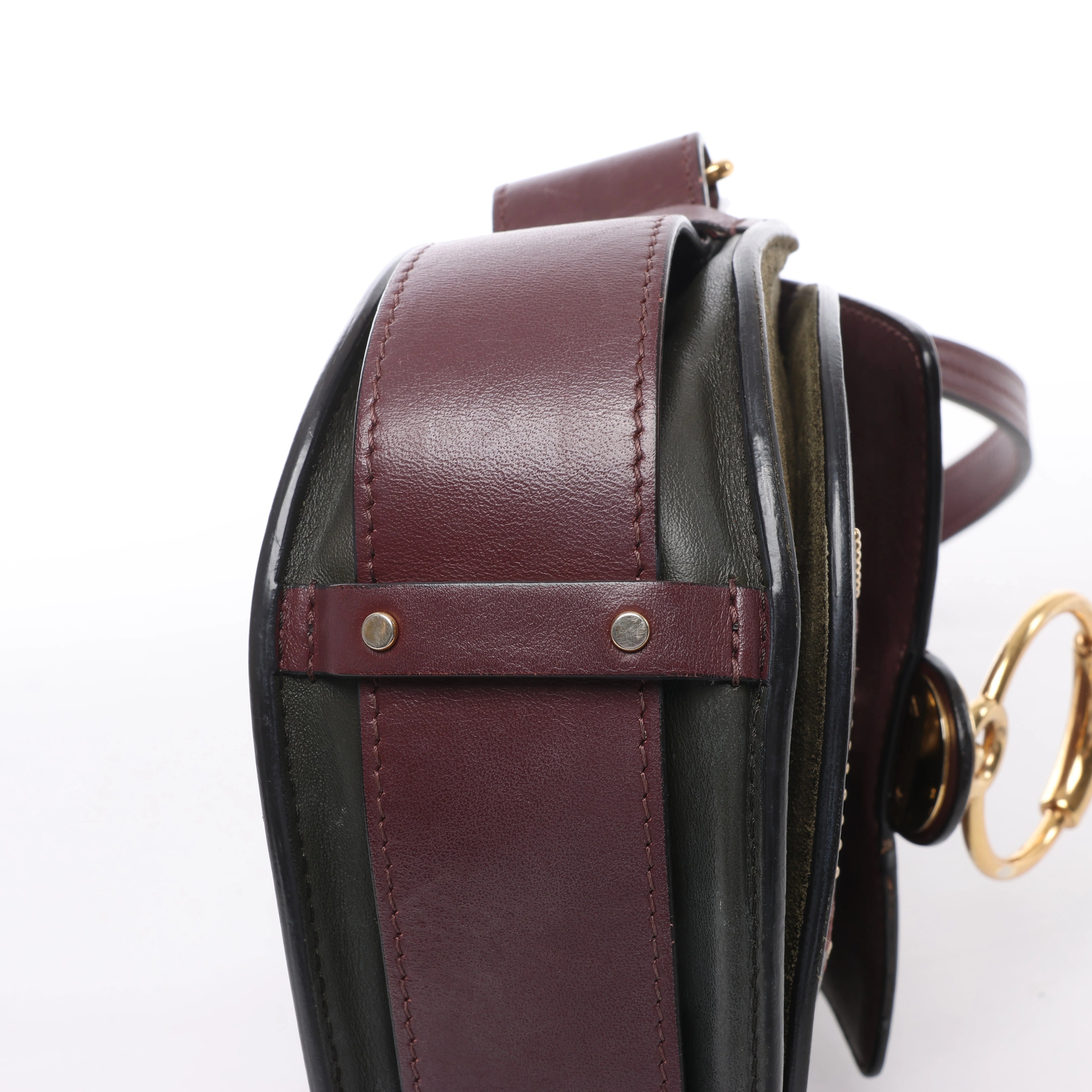 Chloe Tess Leather & Suede Shoulder bag in Green x Bordeaux