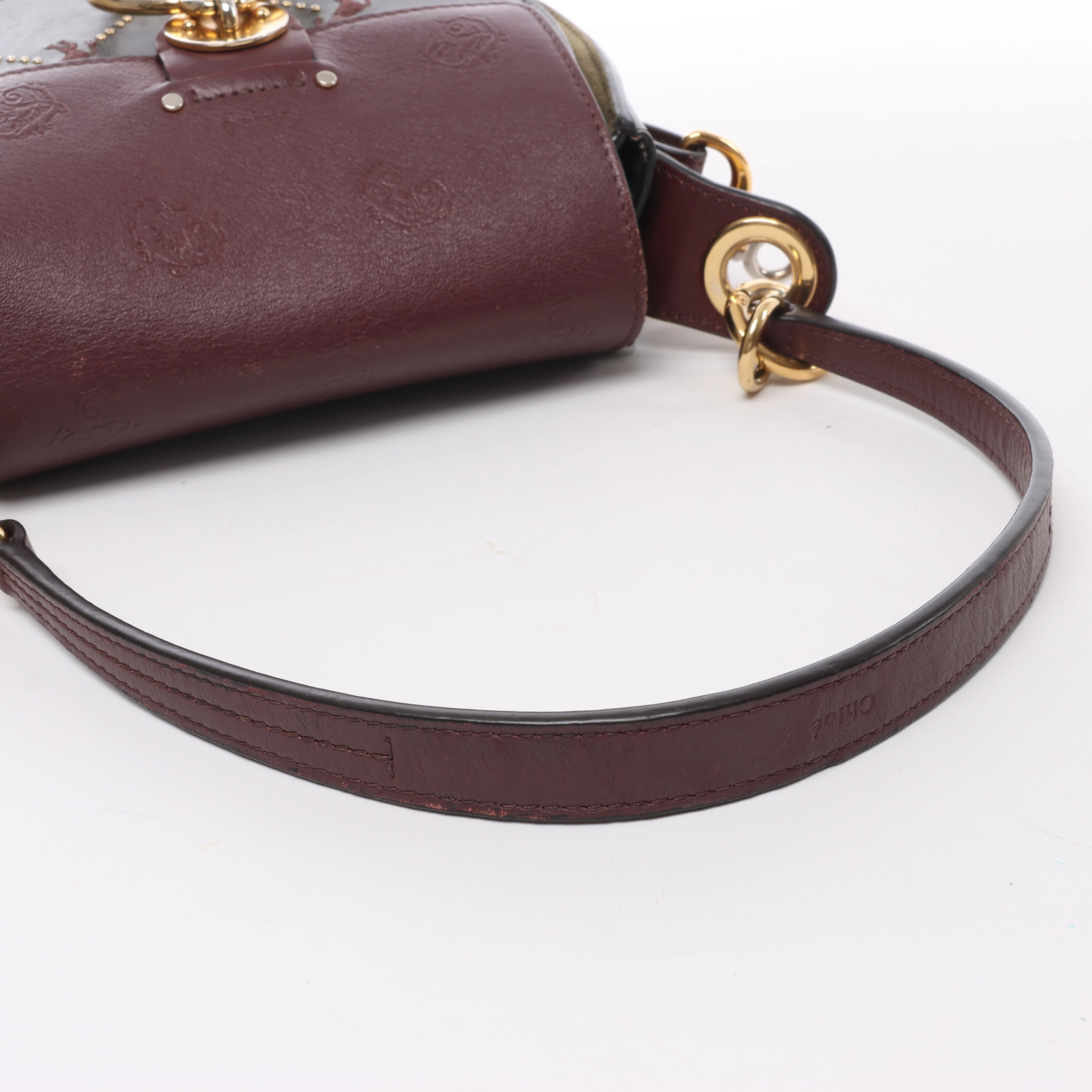 Chloe Tess Leather & Suede Shoulder bag in Green x Bordeaux
