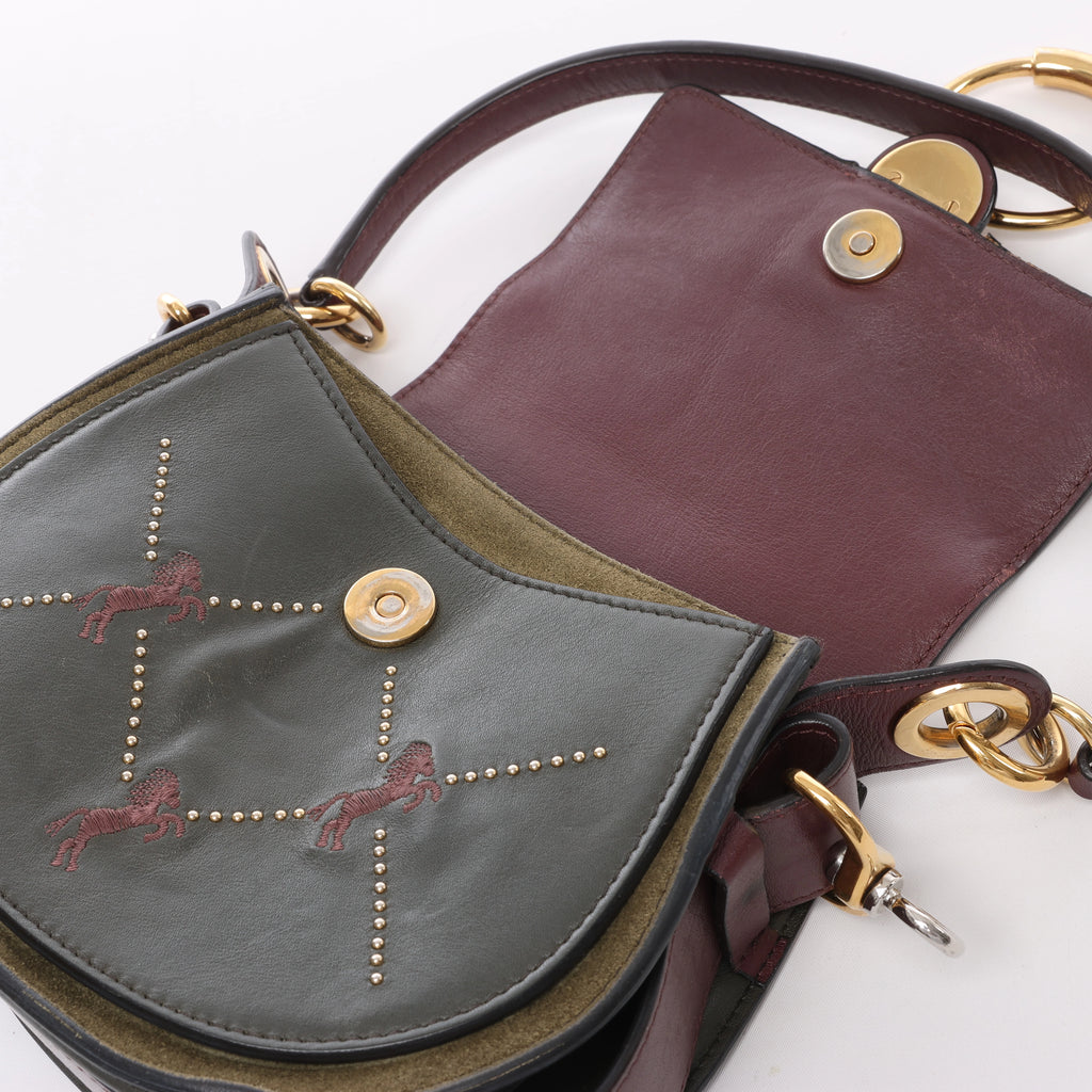 Chloe Tess Leather & Suede Shoulder bag in Green x Bordeaux