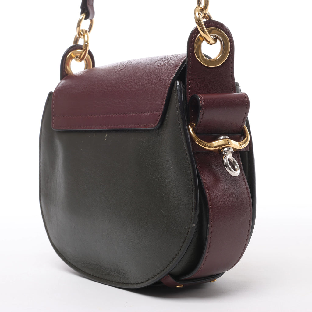 Chloe Tess Leather & Suede Shoulder bag in Green x Bordeaux