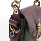 Chloe Tess Leather & Suede Shoulder bag in Green x Bordeaux