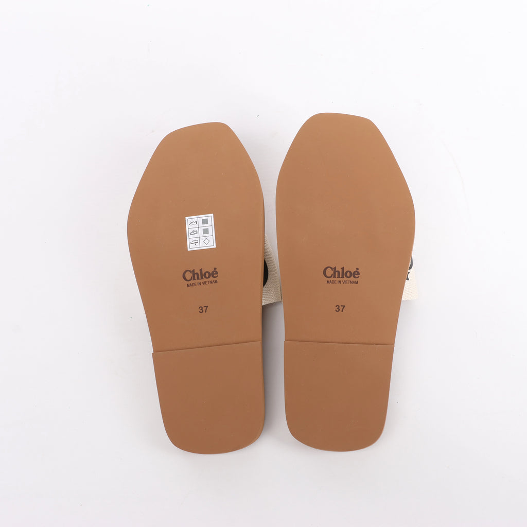Chloe Woody Fabric Sandals in Beige 223252, Size EU 37