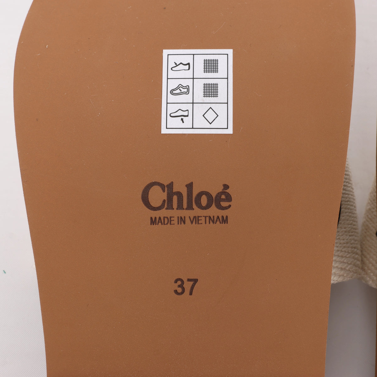 Chloe Woody Fabric Sandals in Beige 223252, Size EU 37