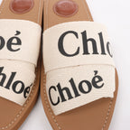 Chloe Woody Fabric Sandals in Beige 223252, Size EU 37