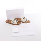 Chloe Woody Fabric Sandals in Beige 223252, Size EU 37