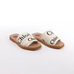 Chloe Woody Fabric Sandals in Beige 223252, Size EU 37