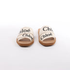 Chloe Woody Fabric Sandals in Beige 223252, Size EU 37