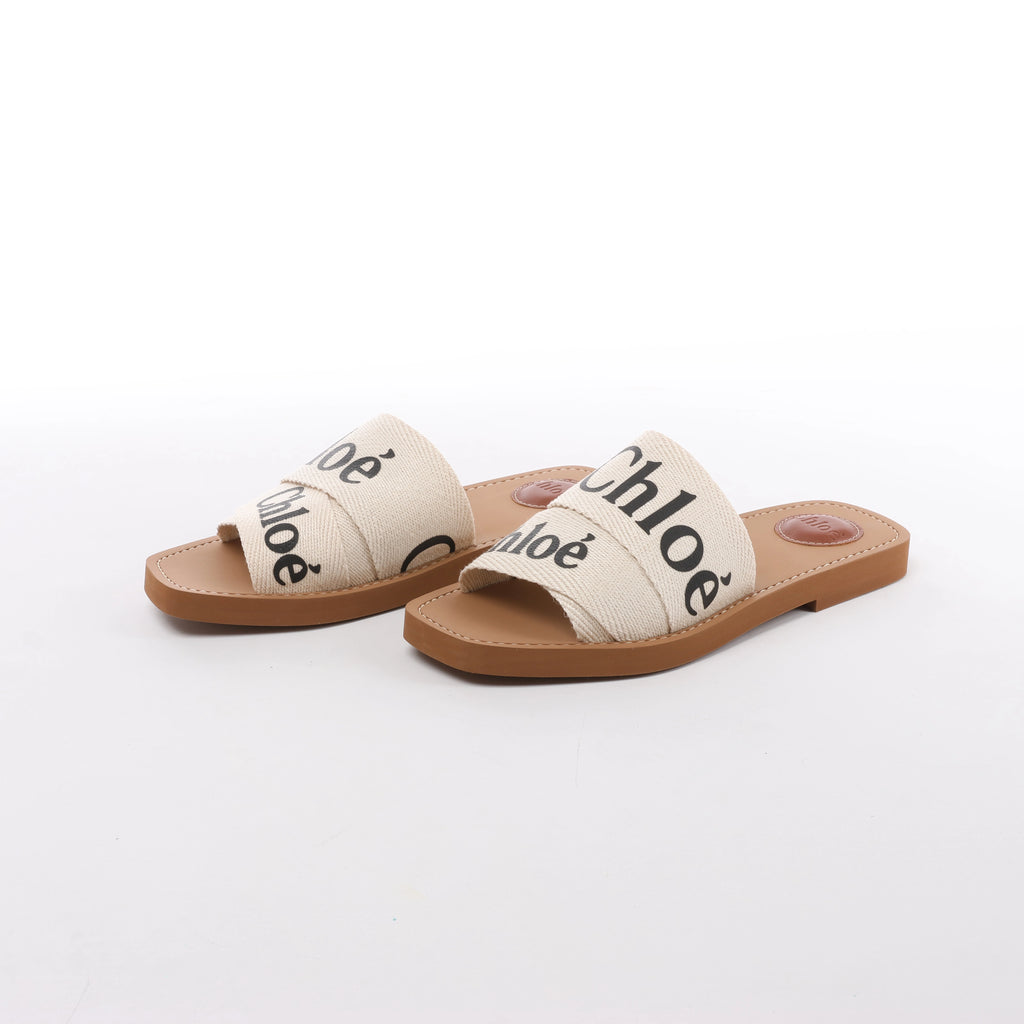 Chloe Woody Fabric Sandals in Beige 223252, Size EU 37