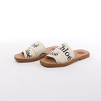 Chloe Woody Fabric Sandals in Beige 223252, Size EU 37