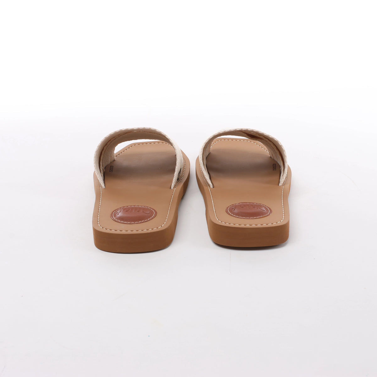 Chloe Woody Fabric Sandals in Beige 223252, Size EU 37