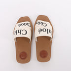 Chloe Woody Fabric Sandals in Beige 223252, Size EU 37