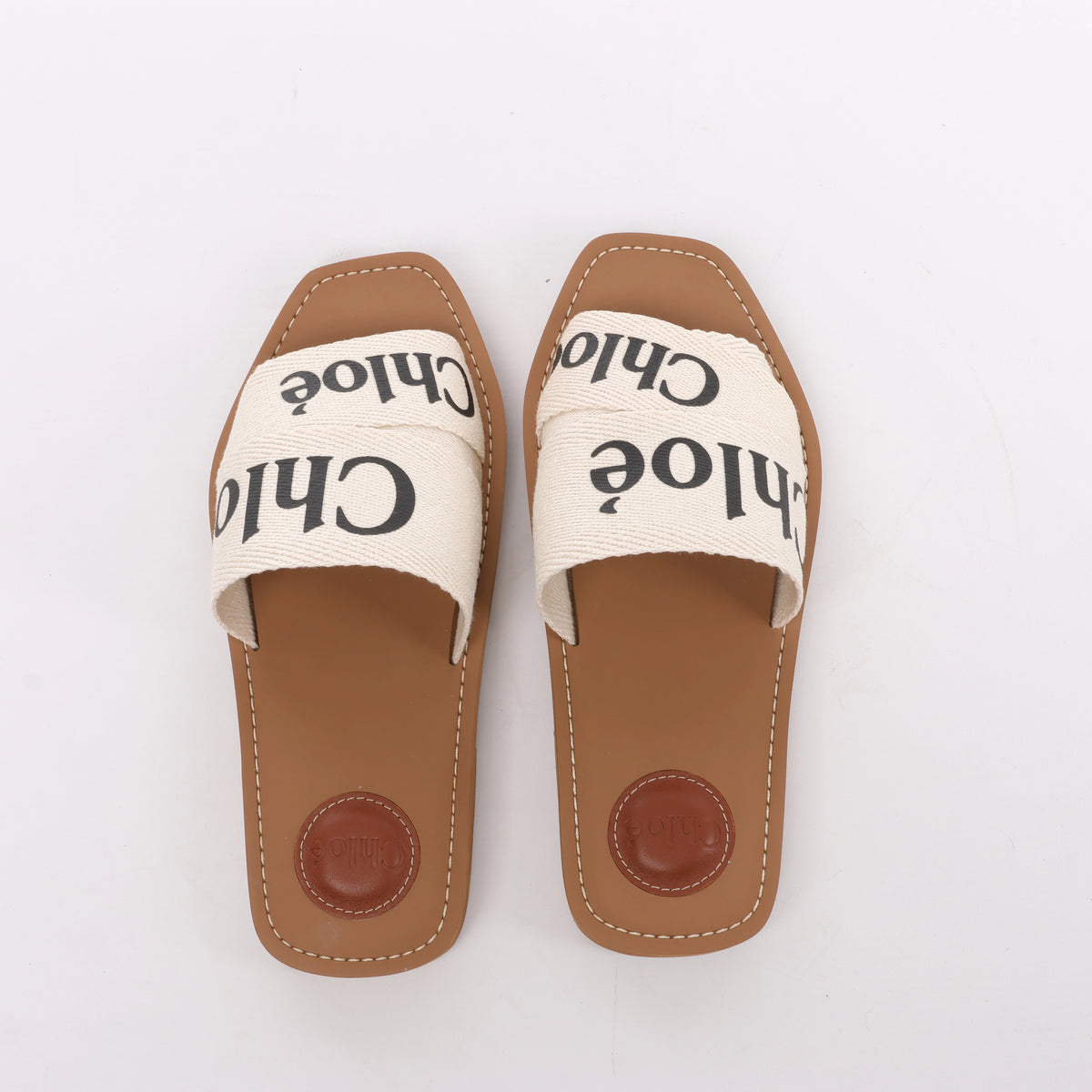 Chloe Woody Fabric Sandals in Beige 223252, Size EU 37