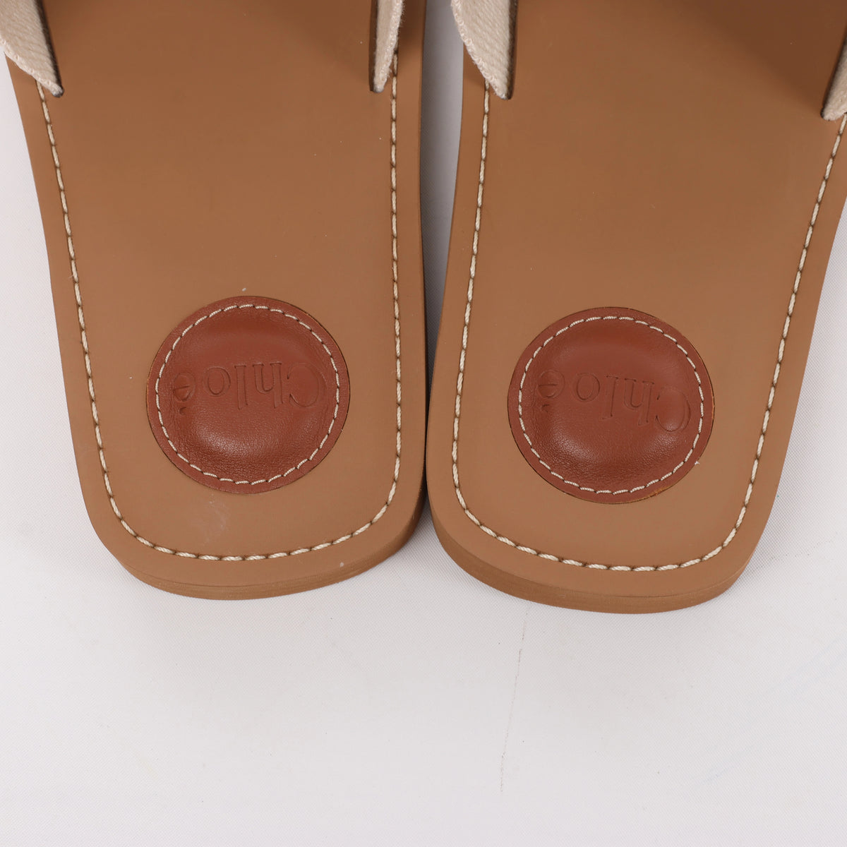 Chloe Woody Fabric Sandals in Beige 223252, Size EU 37