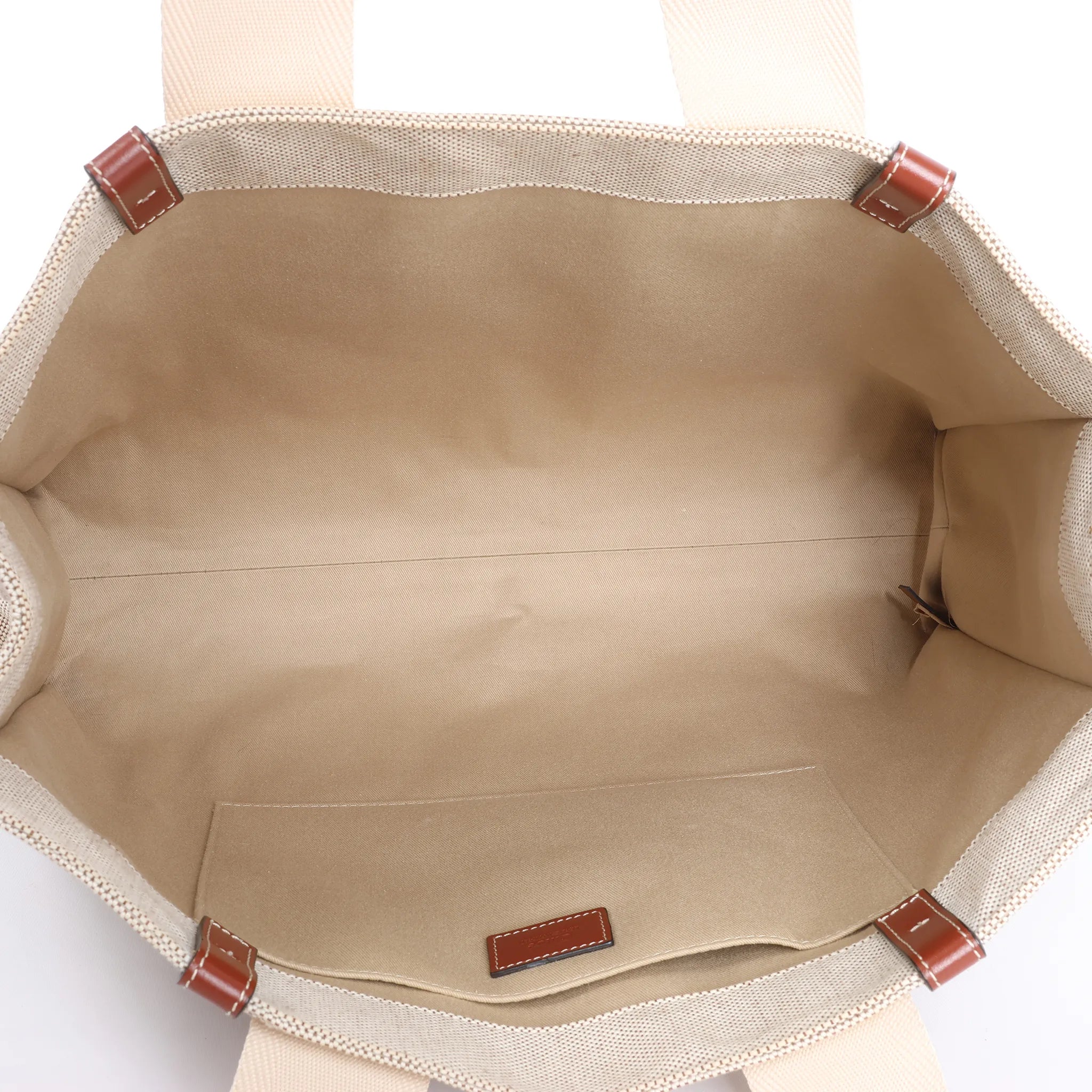 CHLOE Woody Large Canvas & Leather Tote Shoulder bag in Beige x Brown