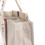 CHLOE Woody Large Canvas & Leather Tote Shoulder bag in Beige x Brown