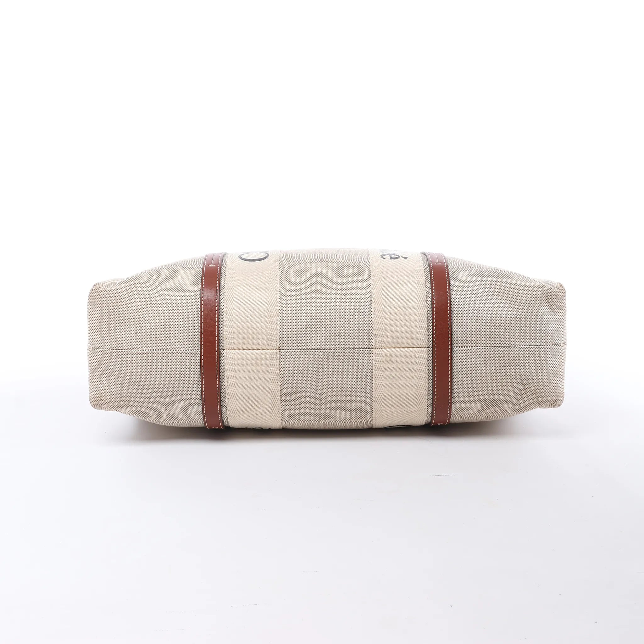 CHLOE Woody Large Canvas & Leather Tote Shoulder bag in Beige x Brown