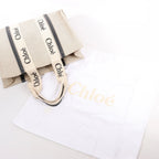 CHLOE Woody Large Canvas & Leather Tote Shoulder bag in Black x Beige