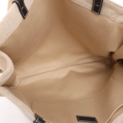 CHLOE Woody Large Canvas & Leather Tote Shoulder bag in Black x Beige