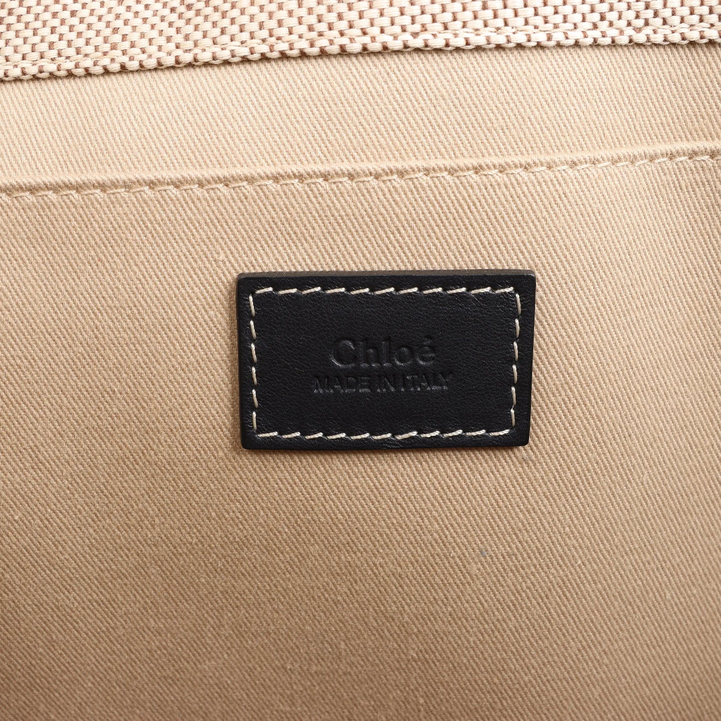 CHLOE Woody Large Canvas & Leather Tote Shoulder bag in Black x Beige