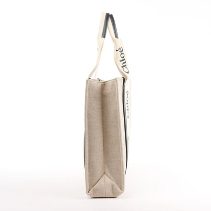 Grand sac fourre-tout en toile et cuir CHLOE Woody, noir et beige