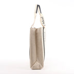 CHLOE Woody Large Canvas & Leather Tote Shoulder bag in Black x Beige