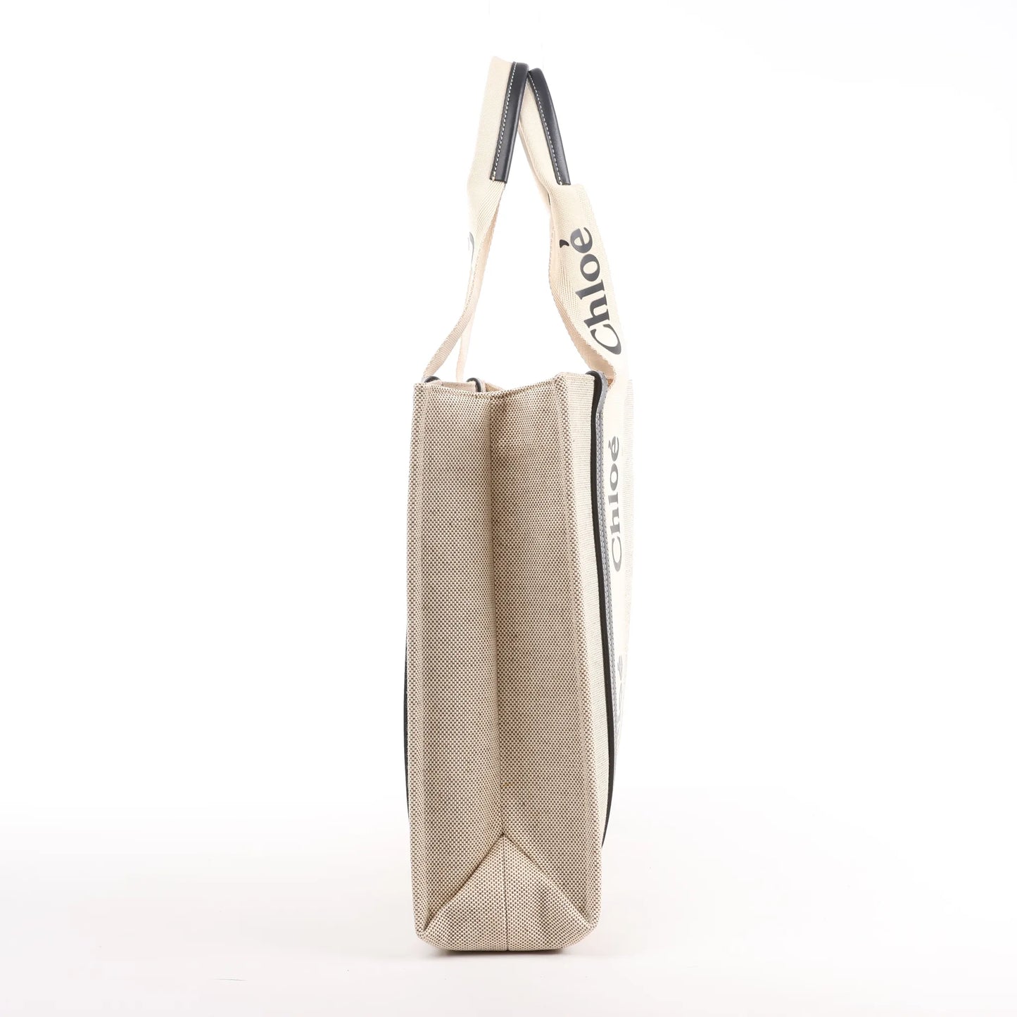 CHLOE Woody Large Canvas & Leather Tote Shoulder bag in Black x Beige