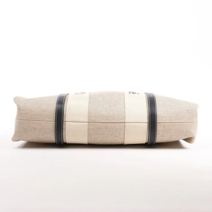 Grand sac fourre-tout en toile et cuir CHLOE Woody, noir et beige