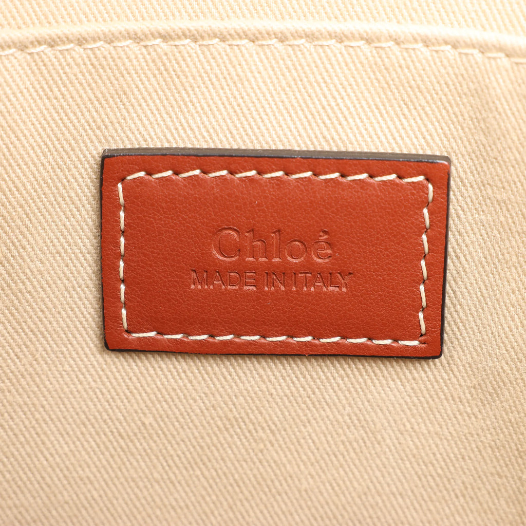 CHLOE Woody Large Canvas & Leather Tote Shoulder bag in Beige x Brown