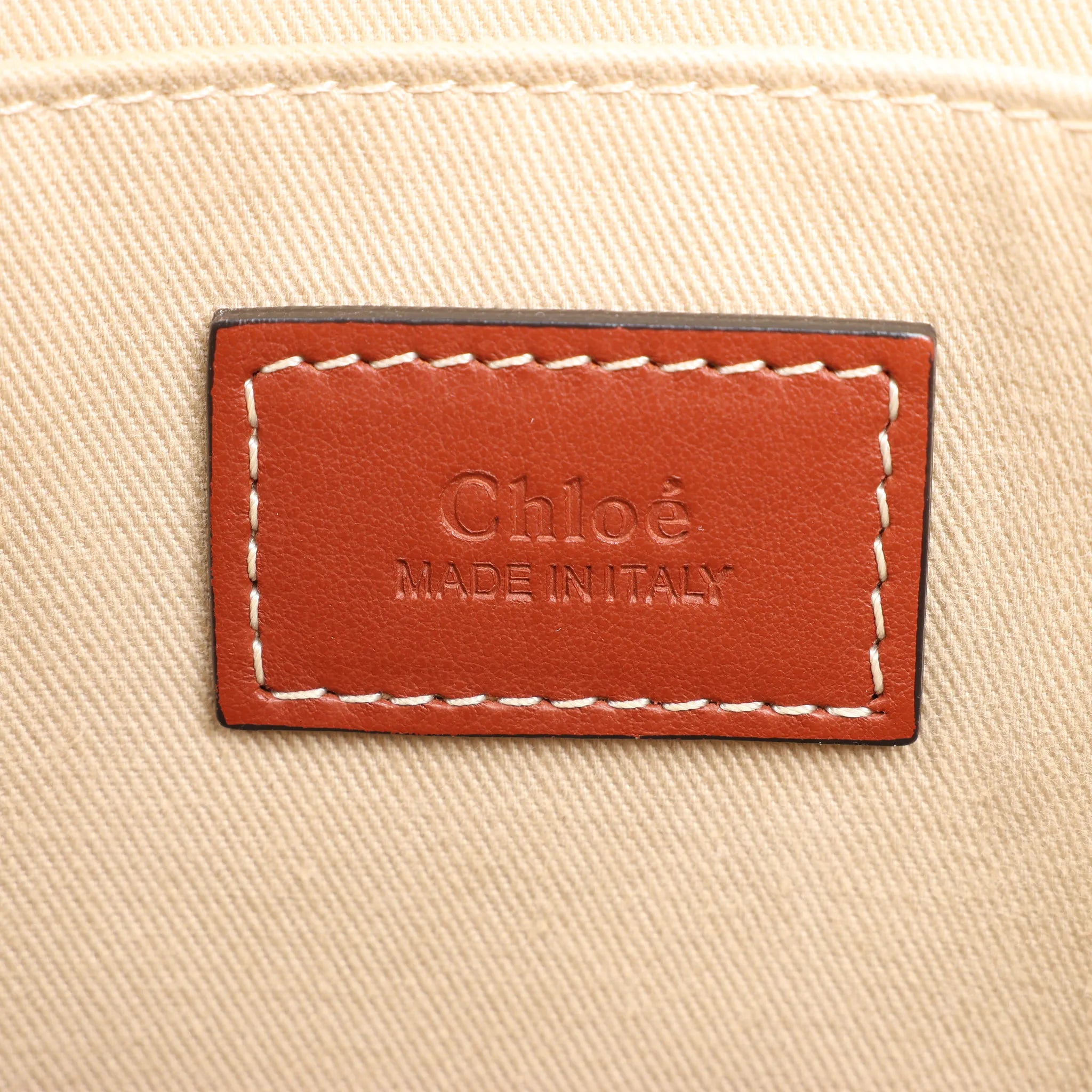 CHLOE Woody Large Canvas & Leather Tote Shoulder bag in Beige x Brown