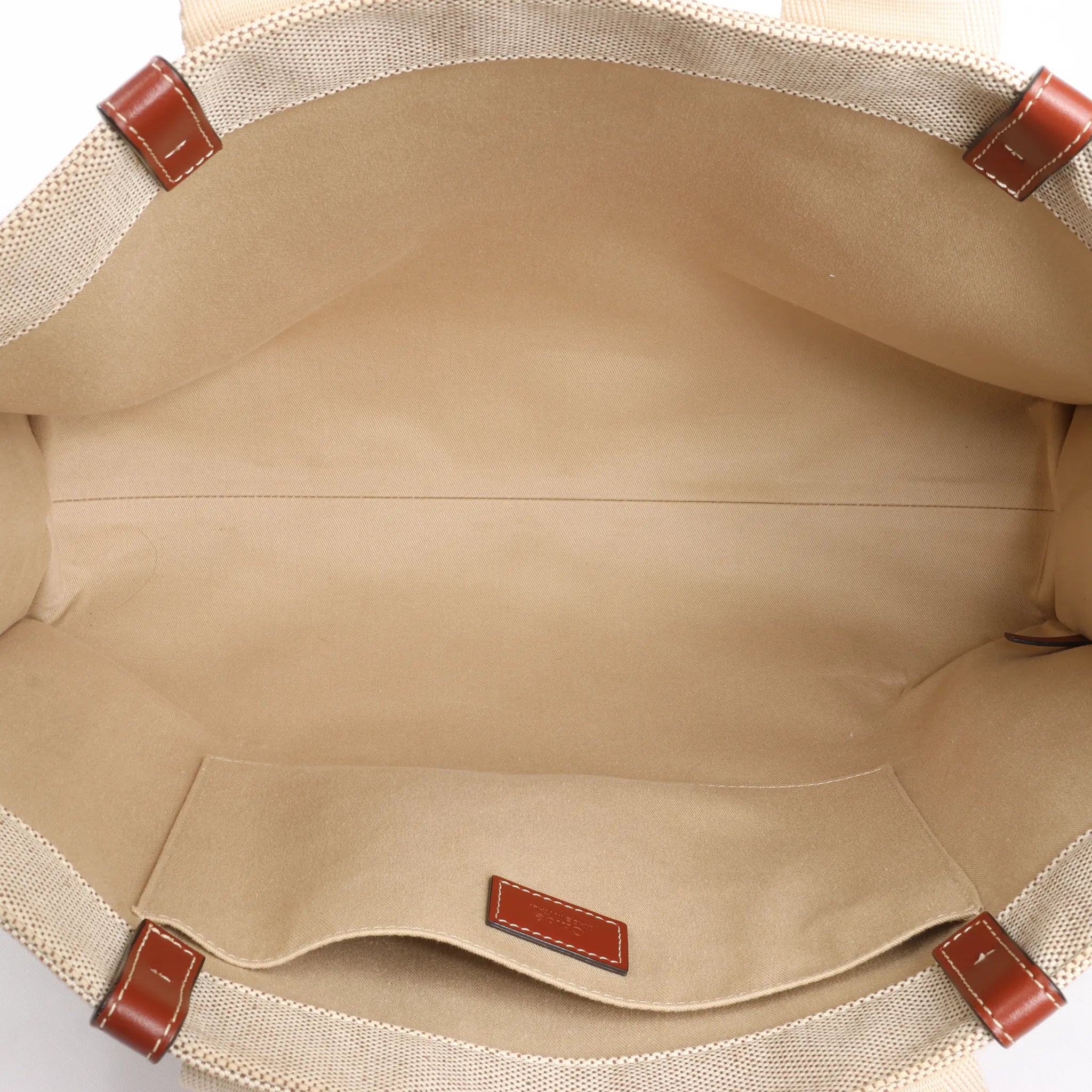 CHLOE Woody Large Canvas & Leather Tote Shoulder bag in Beige x Brown