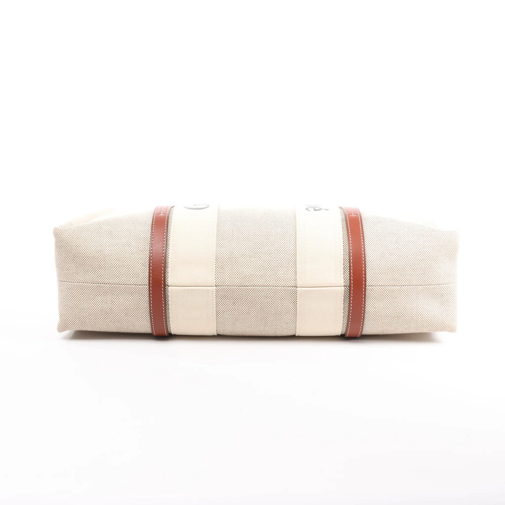 CHLOE Woody Large Canvas & Leather Tote Shoulder bag in Beige x Brown