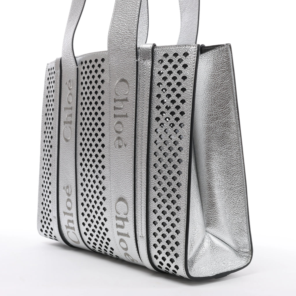 Bolso de hombro mediano CHLOE Woody de lona y piel en marrón