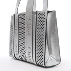 Bolso de hombro mediano CHLOE Woody de lona y piel en marrón