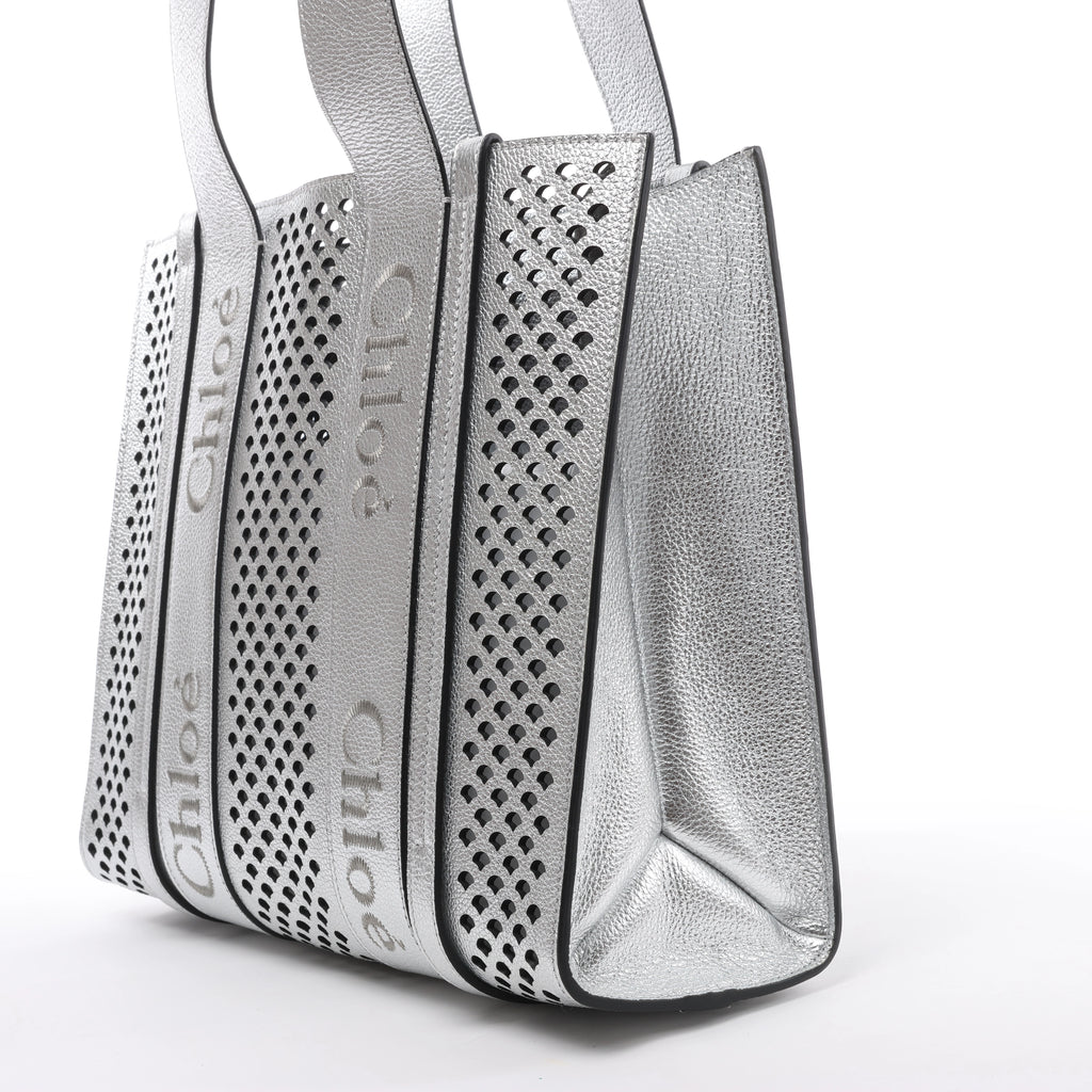 Bolso de hombro mediano CHLOE Woody de lona y piel en marrón