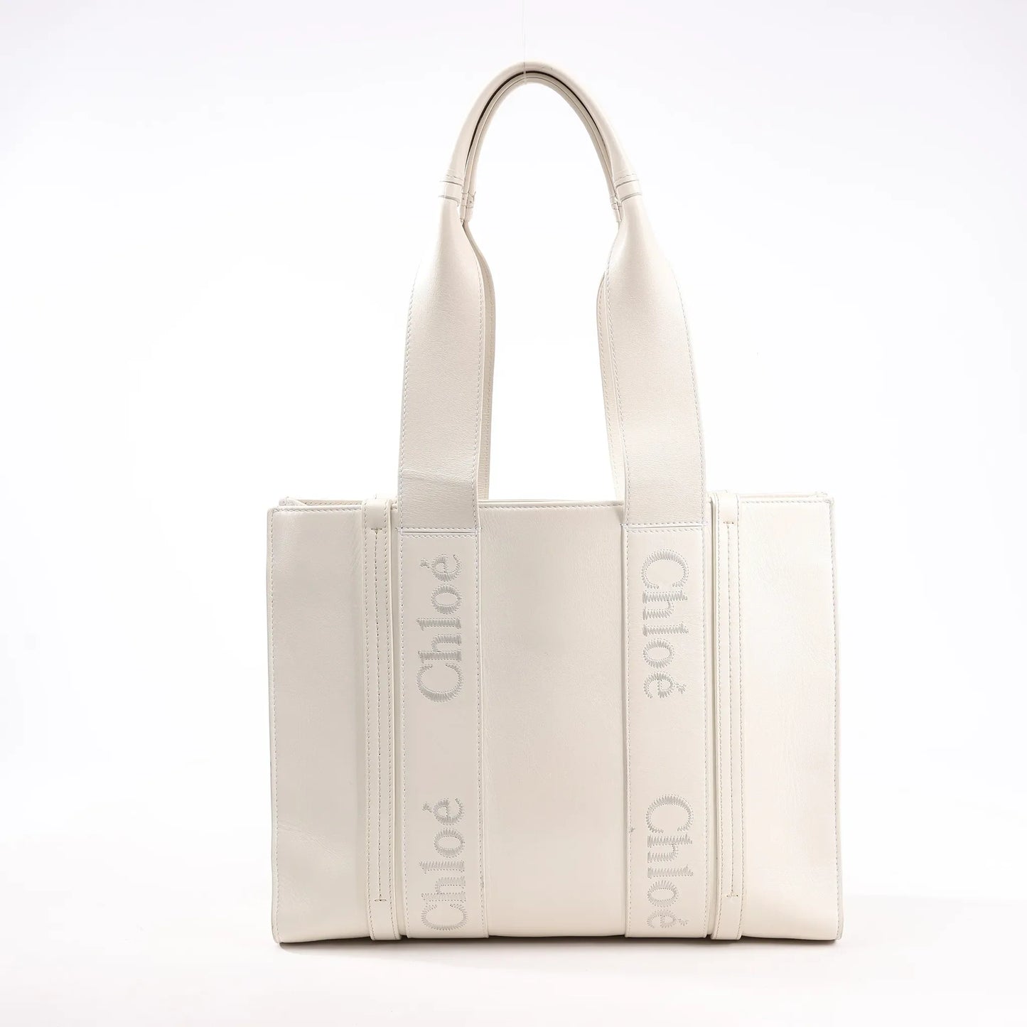 Chloé Woody Medium Leather Handbag in White