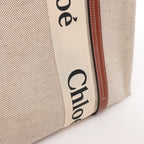 CHLOE Woody Medium Canvas x Leather Tote Shoulder bag in Beige x Brown