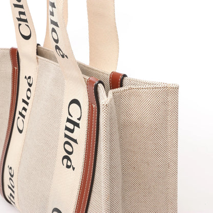 CHLOE Woody Medium Canvas & Leather Tote Shoulder bag in Brown