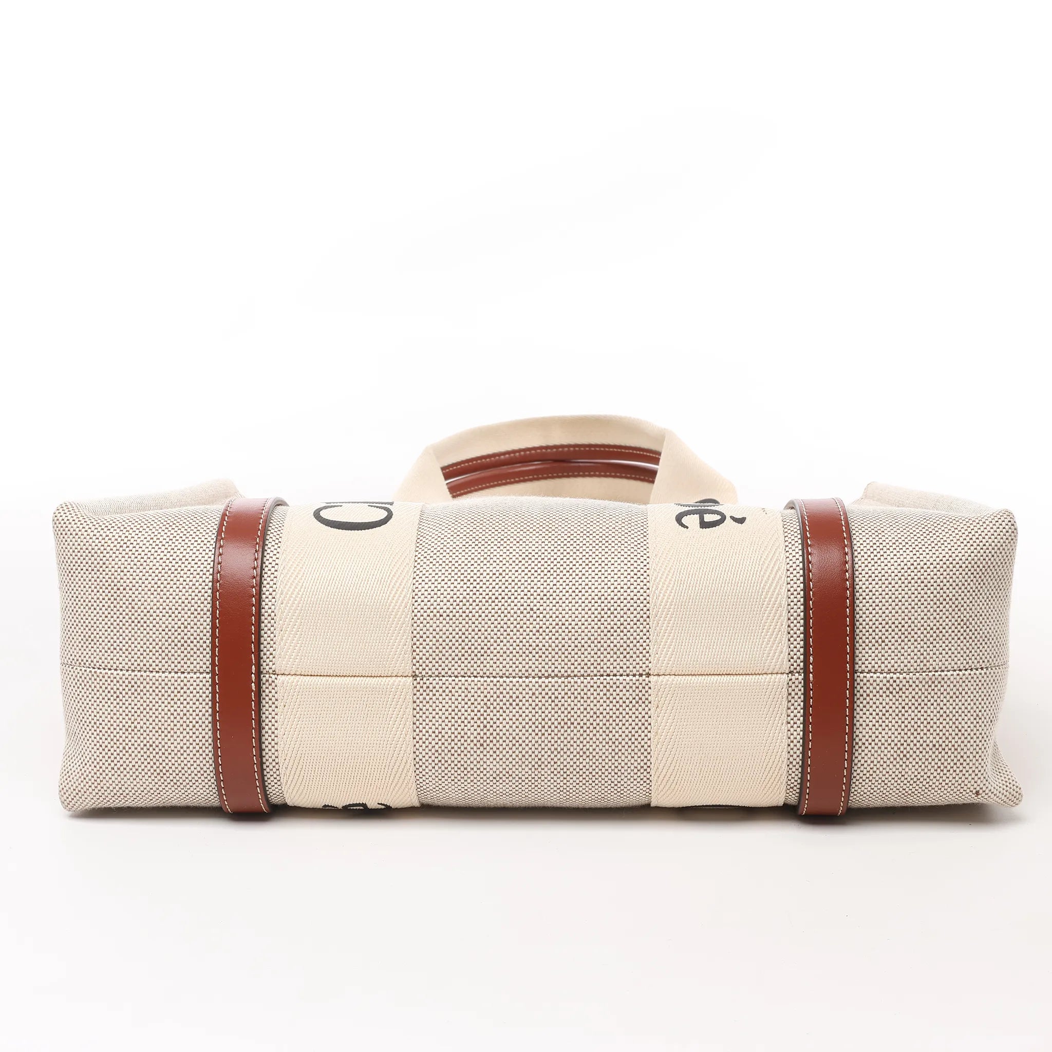 CHLOE Woody Medium Canvas x Leather Tote Shoulder bag in Beige x Brown
