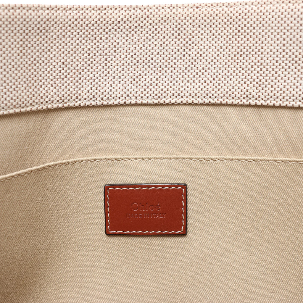 CHLOE Woody Medium Canvas x Leather Tote Shoulder bag in Beige x Brown