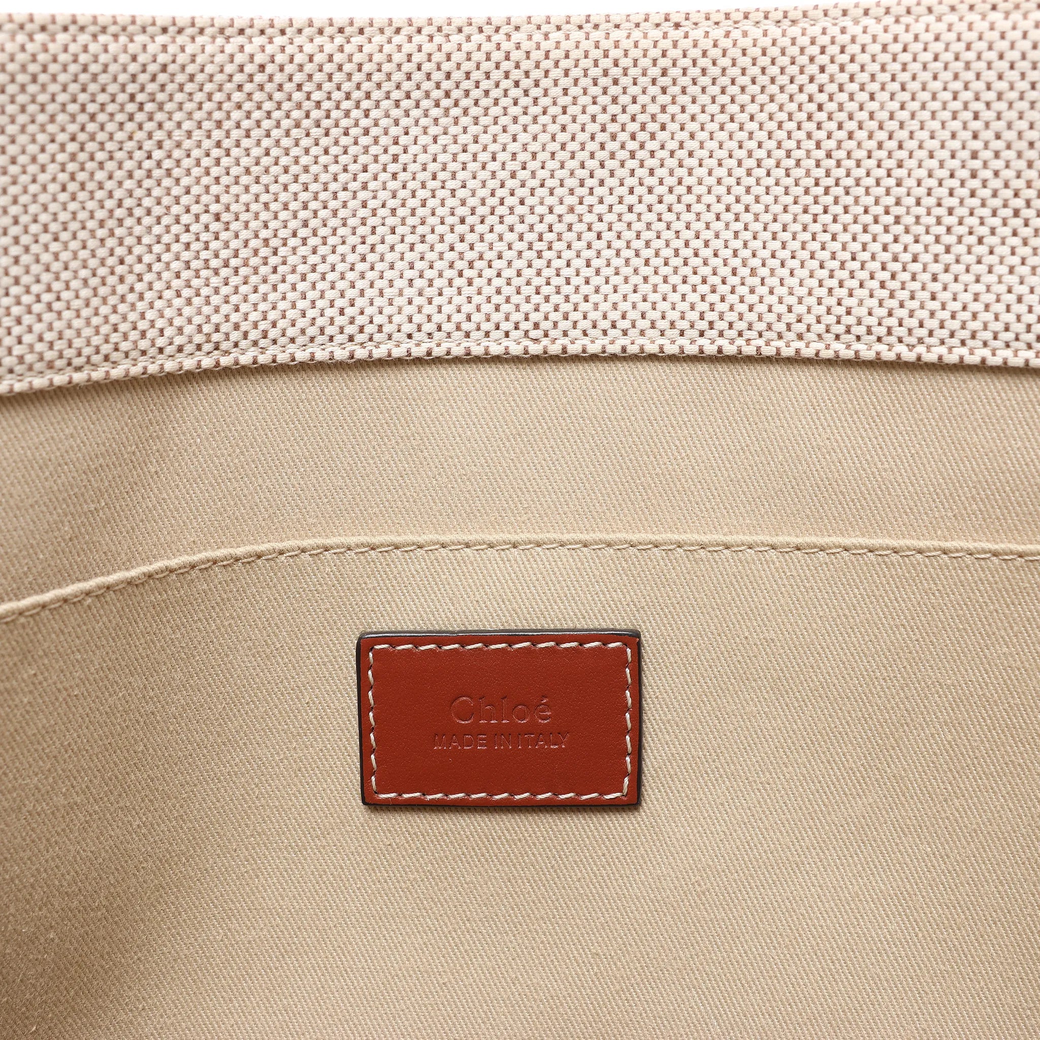 CHLOE Woody Medium Canvas x Leather Tote Shoulder bag in Beige x Brown