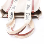 CHLOE Woody Medium Canvas x Leather Tote Shoulder bag in Beige x Brown
