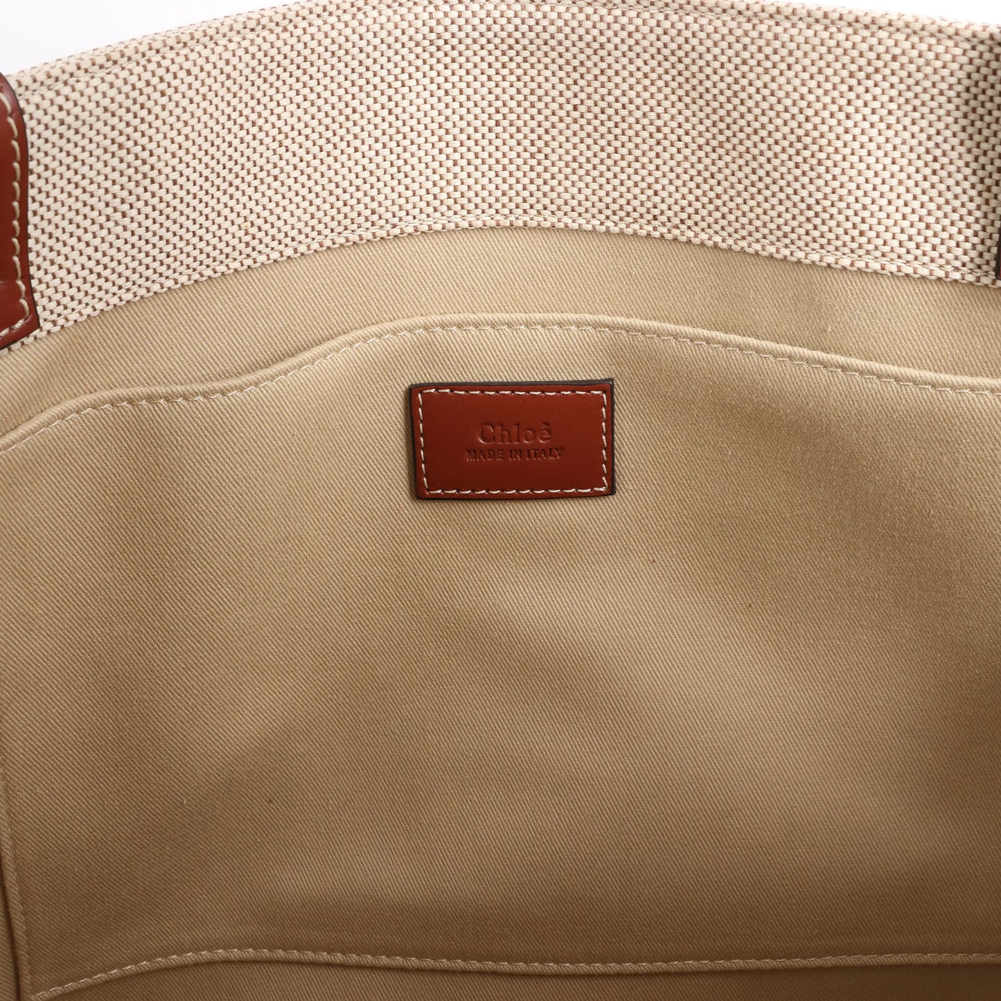 CHLOE Woody Medium Canvas & Leather Tote Shoulder bag in Brown