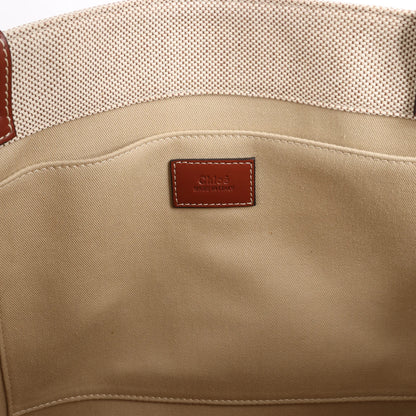 CHLOE Woody Medium Canvas & Leather Tote Shoulder bag in Brown