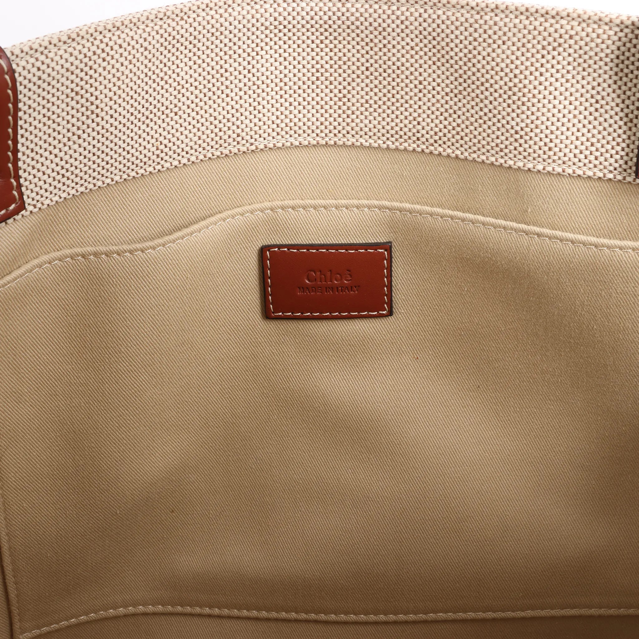 CHLOE Woody Medium Canvas & Leather Tote Shoulder bag in Brown