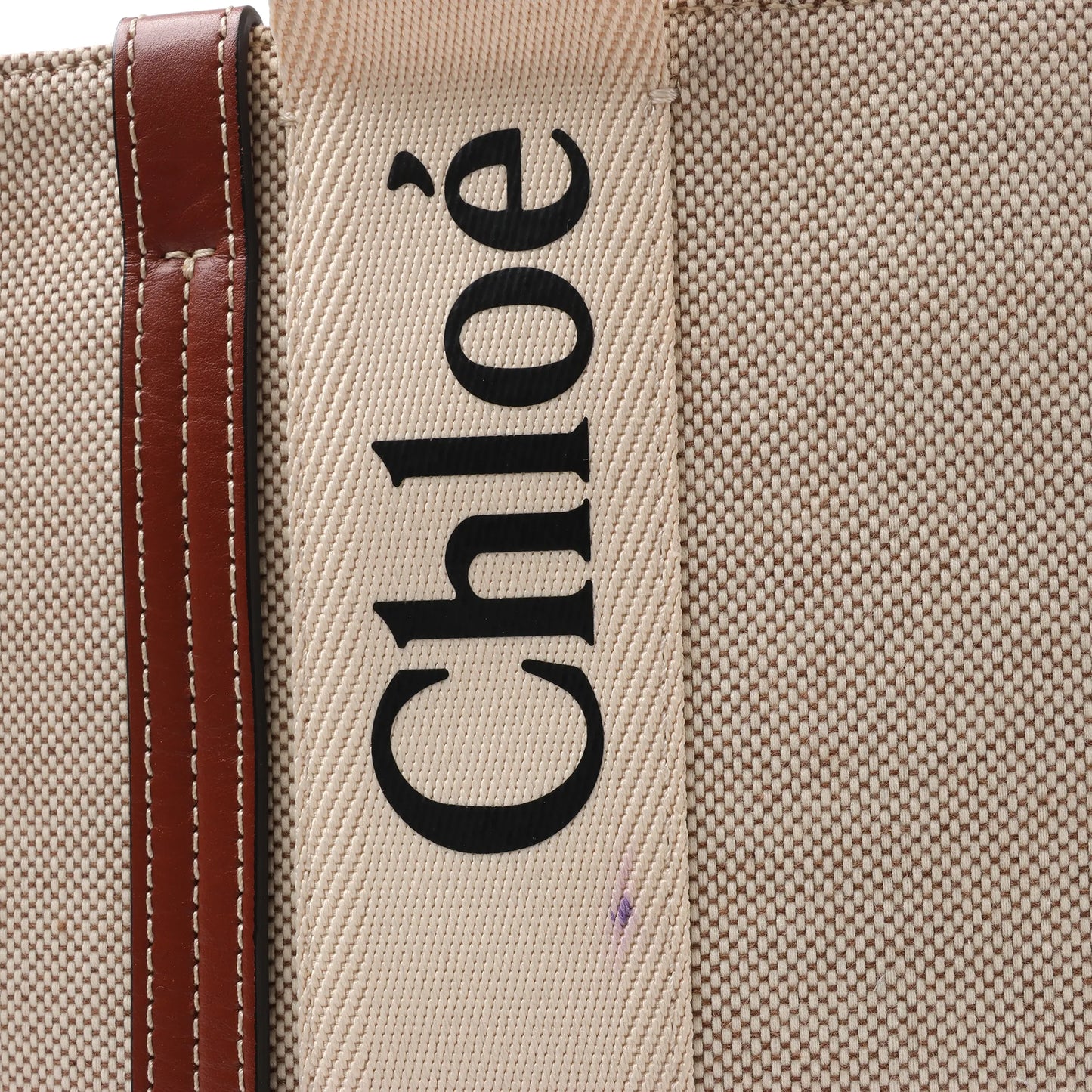 CHLOE Woody Medium Canvas & Leather Tote Shoulder bag in Brown