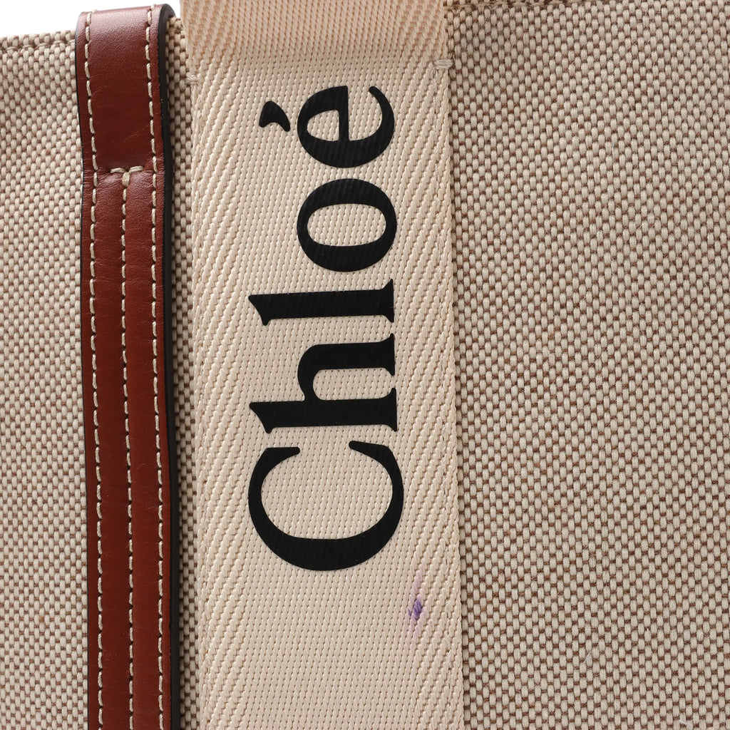 CHLOE Woody Medium Canvas & Leather Tote Shoulder bag in Brown